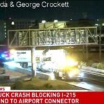 Semi-truck rollover delays traffic on 215 Southern Beltway