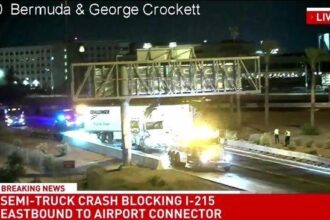 Semi-truck rollover delays traffic on 215 Southern Beltway