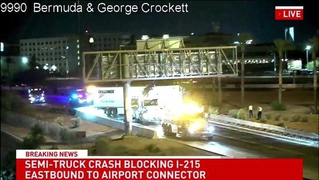 Semi-truck rollover delays traffic on 215 Southern Beltway
