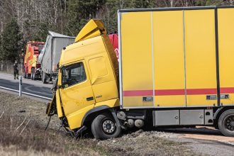 Driver pinned after semi-truck overturns in central Las Vegas