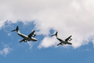 Military aircraft escorted through Torrance